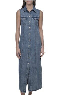 NWT DKNY Denim Jean Maxi Sleeveless Button-up Dress